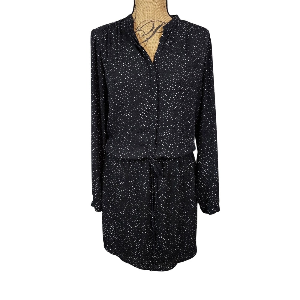HILARY RADLEY Size Large‎ Black Speckled Drawstring Long Sleeve Casual Dress